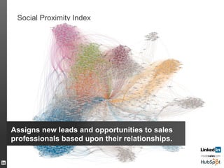 Social Proximity Index
70
Assigns new leads and opportunities to sales
professionals based upon their relationships.
 