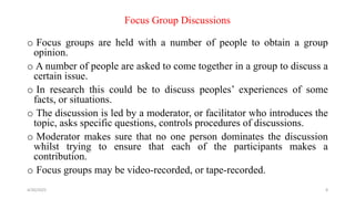 Comprehensive Guide to Questionnaires and Focus Group Discussions in ...