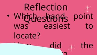 • Which hand point
was easiest to
locate?
• How did the
Reflection
Questions
 