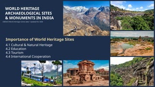 WORLD HERITAGE
ARCHAEOLOGICAL SITES
& MONUMENTS IN INDIA
Importance of World Heritage Sites
4.1 Cultural & Natural Heritage
4.2 Education
4.3 Tourism
4.4 International Cooperation
UNESCO World Heritage Centre data • Updated for 2026
 