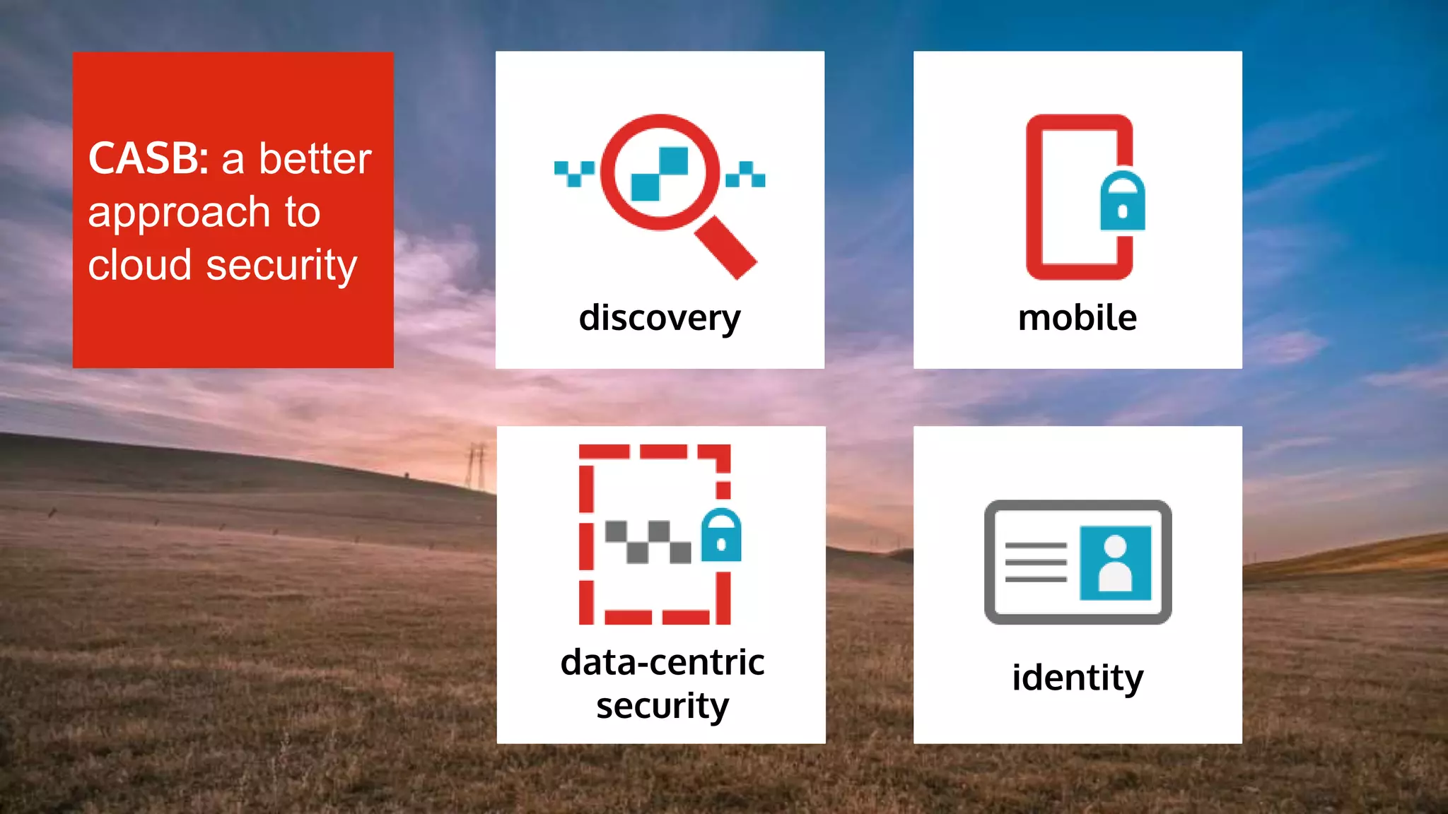 CASB: a
better
approach to
cloud security
identity
discovery
data-centric
security
mobile
 