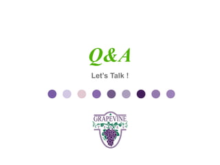 GRAPEVINE CHAMBER OF COMMERCE
               Presents:

          Q&A
S oc i al M di a 1 01
            eLet’s Talk !
 