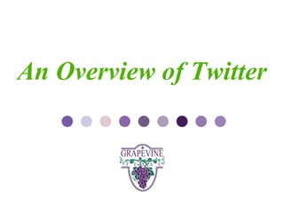 GRAPEVINE CHAMBER OF COMMERCE
               Presents:

 An Overview of Twitter
S oc i al M di a 1 01
           e
 