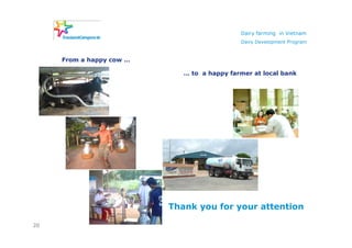 Dairy farming in Vietnam
                                             Dairy Development Program


     From a happy cow …

                             … to a happy farmer at local bank




                          Thank you for your attention

20
 
