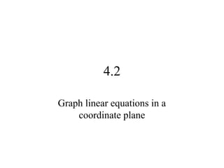 4.2
Graph linear equations in a
coordinate plane
 