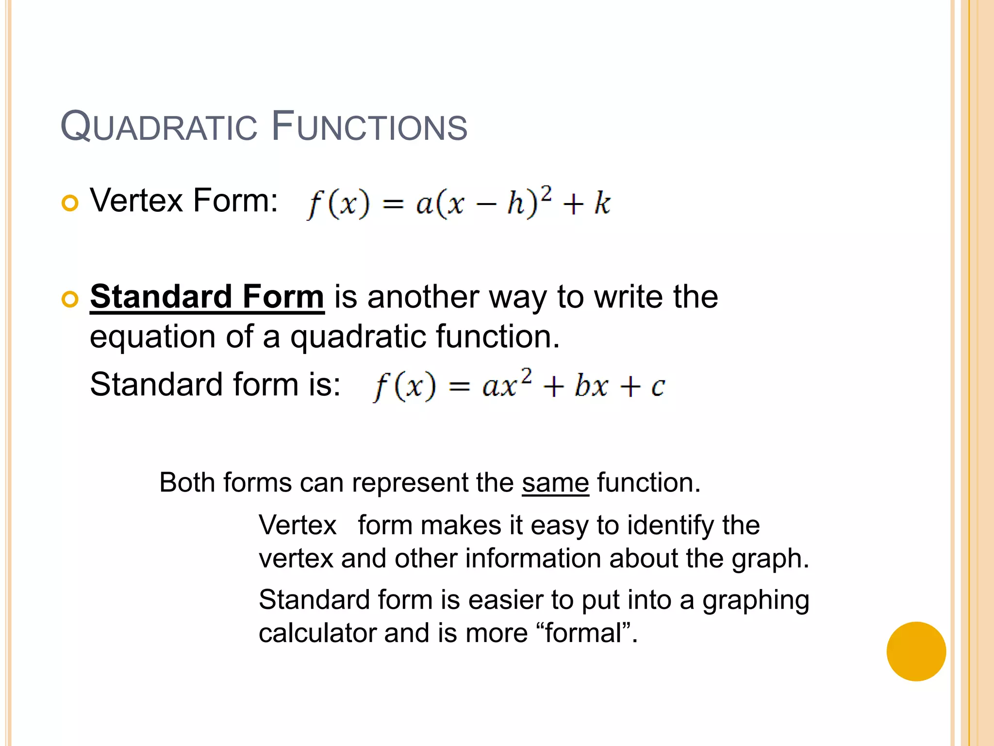4.2 standard form of a quadratic function | PPTX