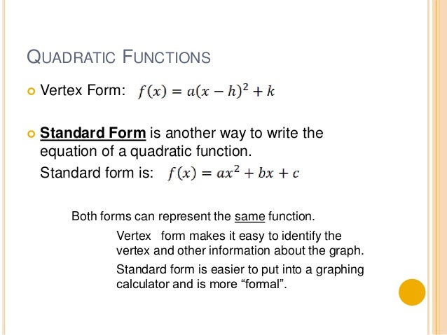 4.2 standard form of a quadratic function