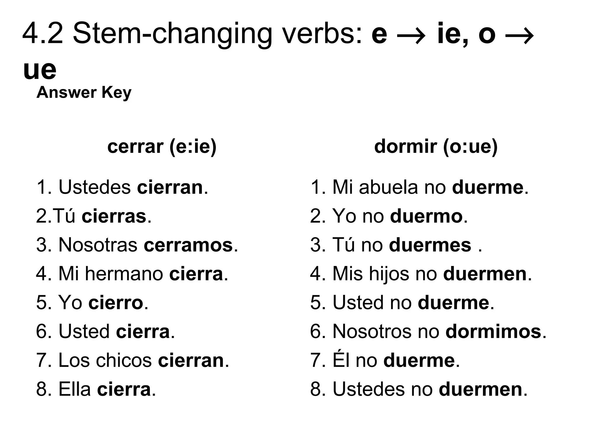 4.2 Stem changing verbs e to ie, o to ue | PPT