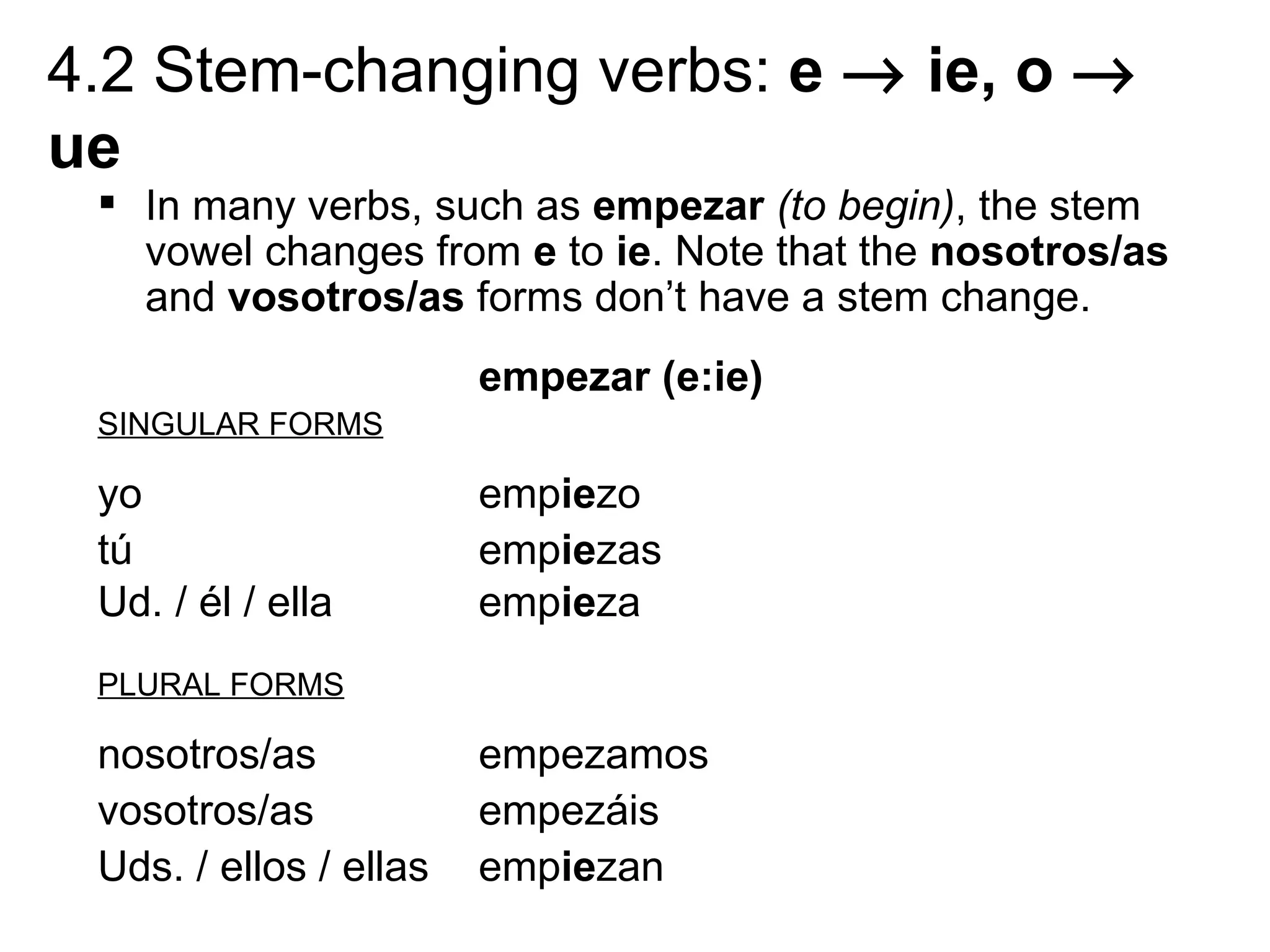 4.2 Stem changing verbs e to ie, o to ue | PPT