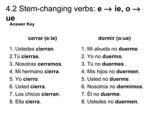 4 2 stem changing verbs e to ie o to ue
