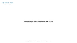 1
State of Michigan COVID-19 Analysis as of 4/30/2020
Copyright © 2020 The Ruther Group, LLC, Grandville, MI All Rights Reserved
 