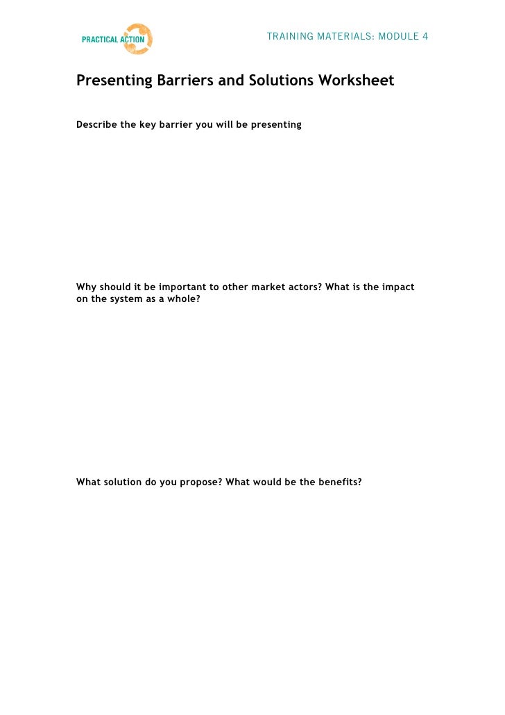 Step 4 Training Materials Presenting Barriers and Solutions Worksheet