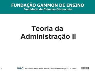 Teoria da  Administração II FUNDAÇÃO GAMMON DE ENSINO Faculdade de Ciências Gerenciais 