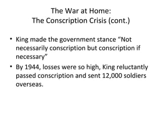 Japanese Canadians
•

•

When Canada and Japan went to war (Dec/1941);
British Columbians feared a Japanese invasion.
They felt that Japanese Canadians (considered enemy
aliens) might assist in such an invasion.
Results: 1) 38 Japanese Canadians were arrested
2) 1200 fishing boats were seized by the
government
3) All Canadians of Japanese origin were
required to register with the government
4) All Japanese Canadians were refused when
they tried to join the Canadian army
5) All persons of Japanese ancestry were
moved to camps in the interior of B.C.
6) The government confiscated their property
and sold it
7) After the war, approx. 4000 Japanese
Canadians were deported to Japan.

A Royal Canadian
Navy officer
questions JapaneseCanadian fishermen
while confiscating
their boat

 