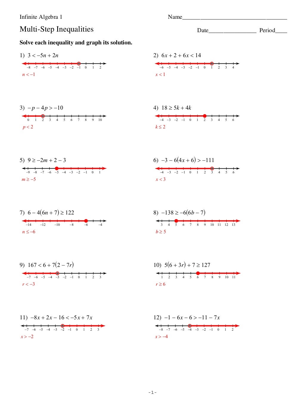 4.4 multi step inequalities Inside Multi Step  Inequalities Worksheet