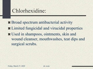 antiseptics and disinfectants classification , mechanism of action | PPT