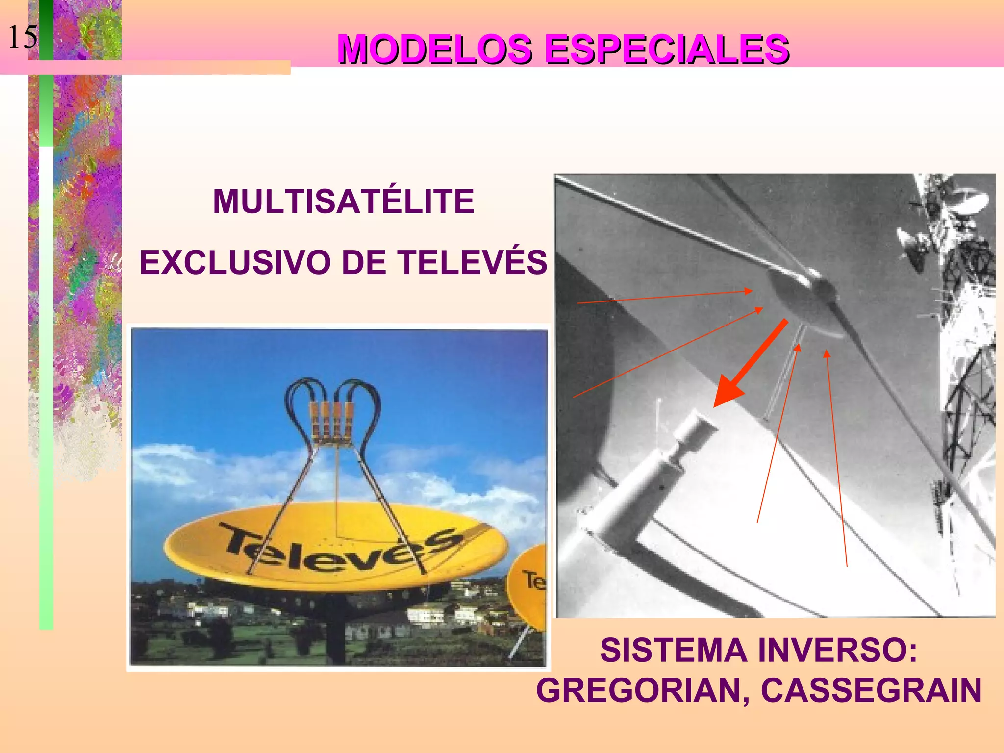 15            MODELOS ESPECIALES


        MULTISATÉLITE
     EXCLUSIVO DE TELEVÉS




                           SISTEMA INVERSO:
                        GREGORIAN, CASSEGRAIN
 