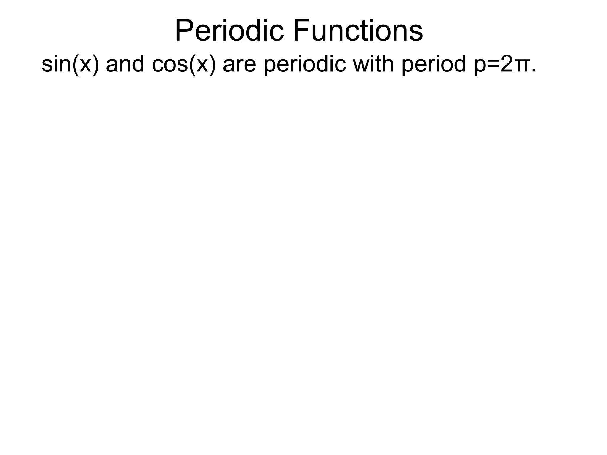 Periodic Functionssin(x) and cos(x) are periodic with period p=2π. 