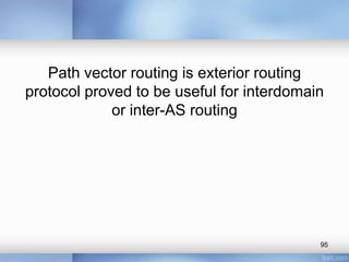Path vector routing is exterior routing
protocol proved to be useful for interdomain
or inter-AS routing

95

 
