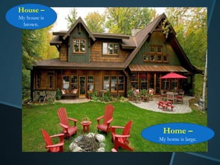 House –
My house is
 brown.




               Home –
              My home is large.
 
