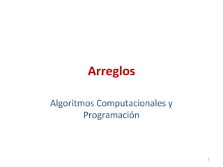 Arreglos
Algoritmos Computacionales y
Programación
1
 