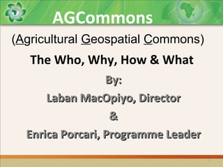 The Who, Why, How & What By: Laban MacOpiyo, Director & Enrica Porcari, Programme Leader AGCommons ( A gricultural  G eospatial  C ommons) 