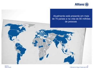 08-2010 Allianz Saúde 02 O Mercado de Seguro Saúde para PME Atualmente está presente em mais de 70 países e na vida de 80 milhões de pessoas . 