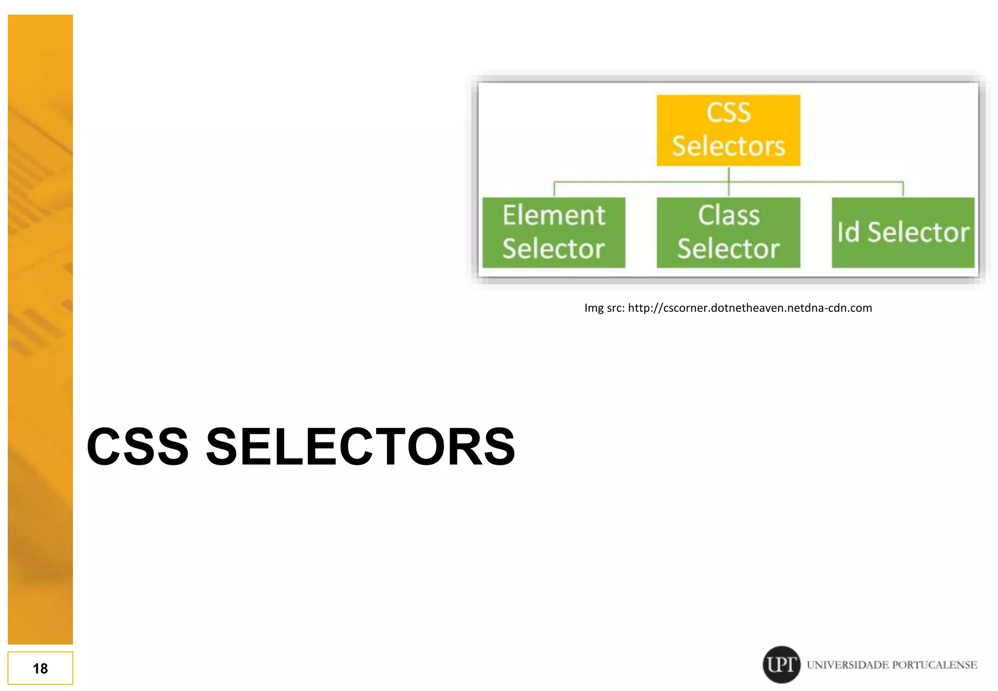 CSS SELECTORS 18 Img src: http://cscorner.dotnetheaven.netdna-cdn.com 