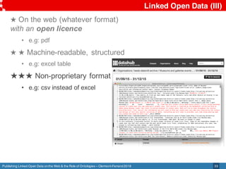 Publishing Linked Open Data onthe Web & the Role of Ontologies – Clermont-Ferrand2018
Linked Open Data (III)
33
★ On the w...