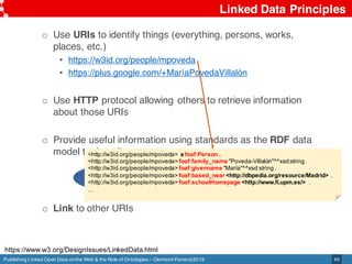 Publishing Linked Open Data onthe Web & the Role of Ontologies – Clermont-Ferrand2018
Linked Data Principles
40
o Use URIs...