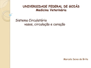 UNIVERSIDADE FEDERAL DE GOIÁS
          Medicina Veterinária


Sistema Circulatório
     vasos, circulação e coração




                              Marcelo Seixo de Brito
 