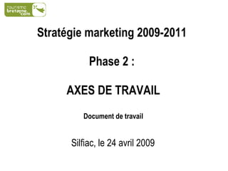 Stratégie marketing 2009-2011   Phase 2 :  AXES DE TRAVAIL Document de travail Silfiac, le 24 avril 2009 