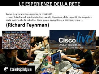 Come si catturano le esperienze, la creatività?
… sono il risultato di sperimentazioni casuali, di passioni, della capacità di manipolare 
sia la materia che la virtualità, di mescolare competenze e di improvvisare …
(Richard Feynman)
LE ESPERIENZE DELLA RETE
 