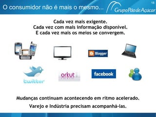 O consumidor não é mais o mesmo... Cada vez mais exigente. Cada vez com mais informação disponível. E cada vez mais os meios se convergem. Mudanças continuam acontecendo em ritmo acelerado. Varejo e Indústria precisam acompanhá-las. 