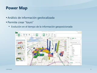 15© 2014 SolidQ
Power Map
•Análisis de información geolocalizada
•Permite crear “tours”
• Evolución en el tiempo de la información geoposicionada
 