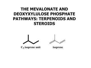 THE MEVALONATE AND
DEOXYXYLULOSE PHOSPHATE
PATHWAYS: TERPENOIDS AND
STEROIDS
C5 isoprene unit isoprene
 