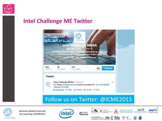 Business Model (Internal)
For tweeting: #ICME2013
Intel Challenge ME Twitter
Follow us on Twitter: @ICME2013
 