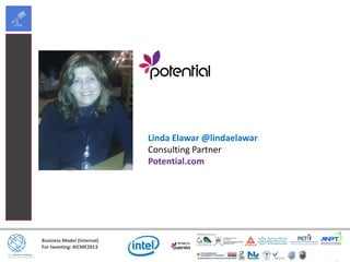Business Model (Internal)
For tweeting: #ICME2013
Linda Elawar @lindaelawar
Consulting Partner
Potential.com
 