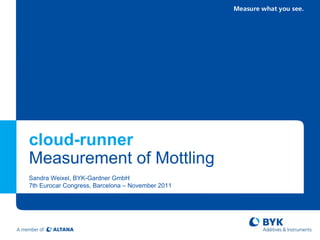 cloud-runner
Measurement of Mottling
Sandra Weixel, BYK-Gardner GmbH
7th Eurocar Congress, Barcelona – November 2011
 