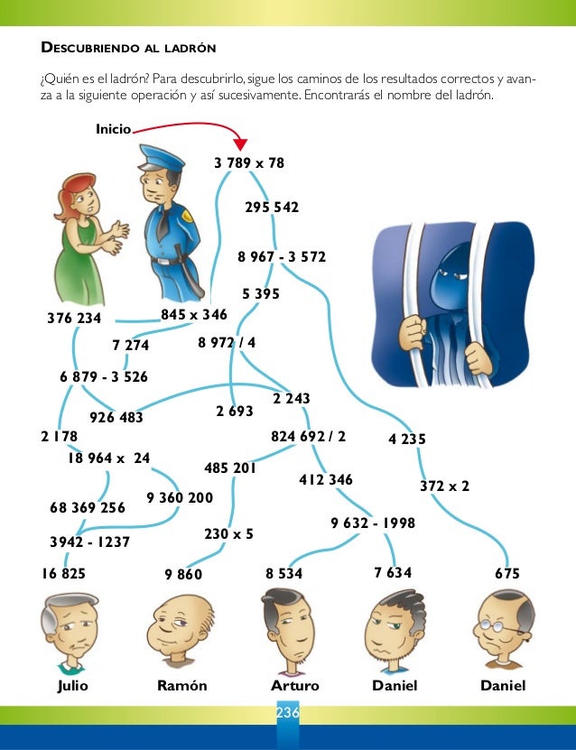 Descubriendo al ladrón
¿Quién es el ladrón? Para descubrirlo, sigue los caminos de los resultados correctos y avanza a la ...