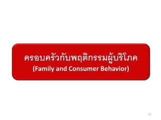 ครอบครั วกับพฤติกรรมผู้บริโภค
  (Family and Consumer Behavior)




                                   32
 