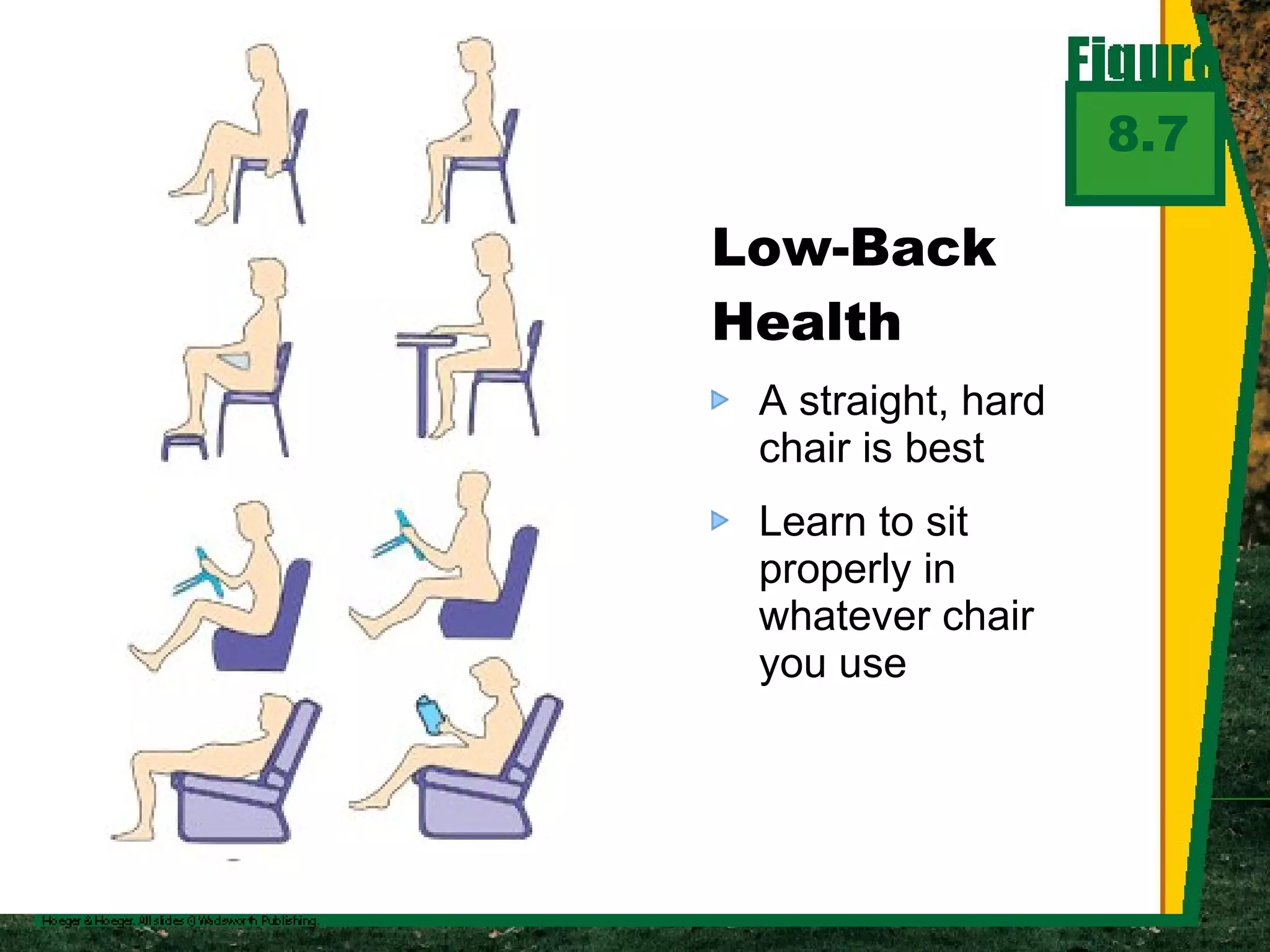 A straight, hard chair is best Learn to sit properly in whatever chair you use Low-Back Health 8.7 