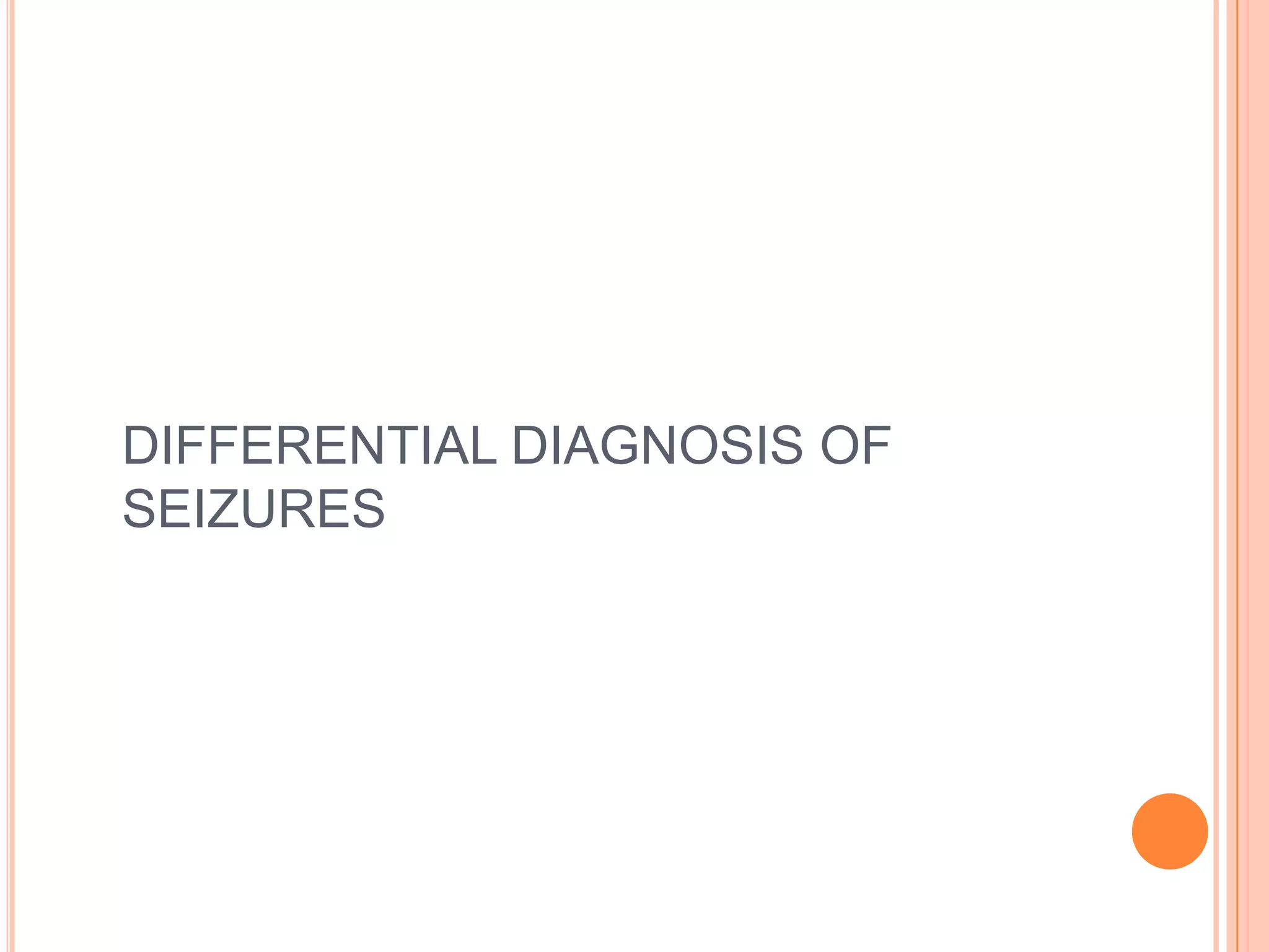 PARTIAL SEIZURESSIMPLE- Consciousness preservedPARTIALOriginate focally in cortexCOMPLEX-impaired concsiousnessSECONDARILY GENERALIZED