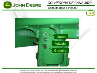 COLHEDORA DE CANA 3520
                                                         Corte de Base e Picador
                                                                                                                         11 - 25




                                                                            Dreno

                                                                        Válvula

                                                                      Graxeira




TREINAMENTO Pó s-Vendas John Deere Brasil – Todos os direitos reservados. Material elaborado em Outubro/2008.
A John Deere Brasil reserva-se o direito de modificar atributos ou características de seus produtos sem pré vio aviso.
 