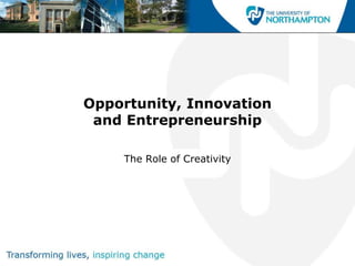 Opportunity, Innovation
 and Entrepreneurship

    The Role of Creativity
 