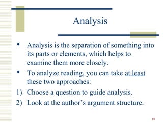 Part Analysis. Reading 4 critical reading-khalid | PPT