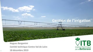 1
Gestion de l’irrigation
Hugues Bergamini
Comité technique Centre-Val de Loire
18 décembre 2019
 