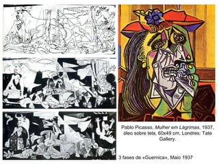 3 fases de «Guernica», Maio 1937 Pablo Picasso,  Mulher em Lágrimas , 1937, óleo sobre tela, 60x49 cm, Londres: Tate Gallery. 