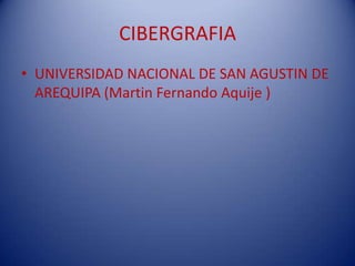 CIBERGRAFIA
• UNIVERSIDAD NACIONAL DE SAN AGUSTIN DE
  AREQUIPA (Martin Fernando Aquije )
 