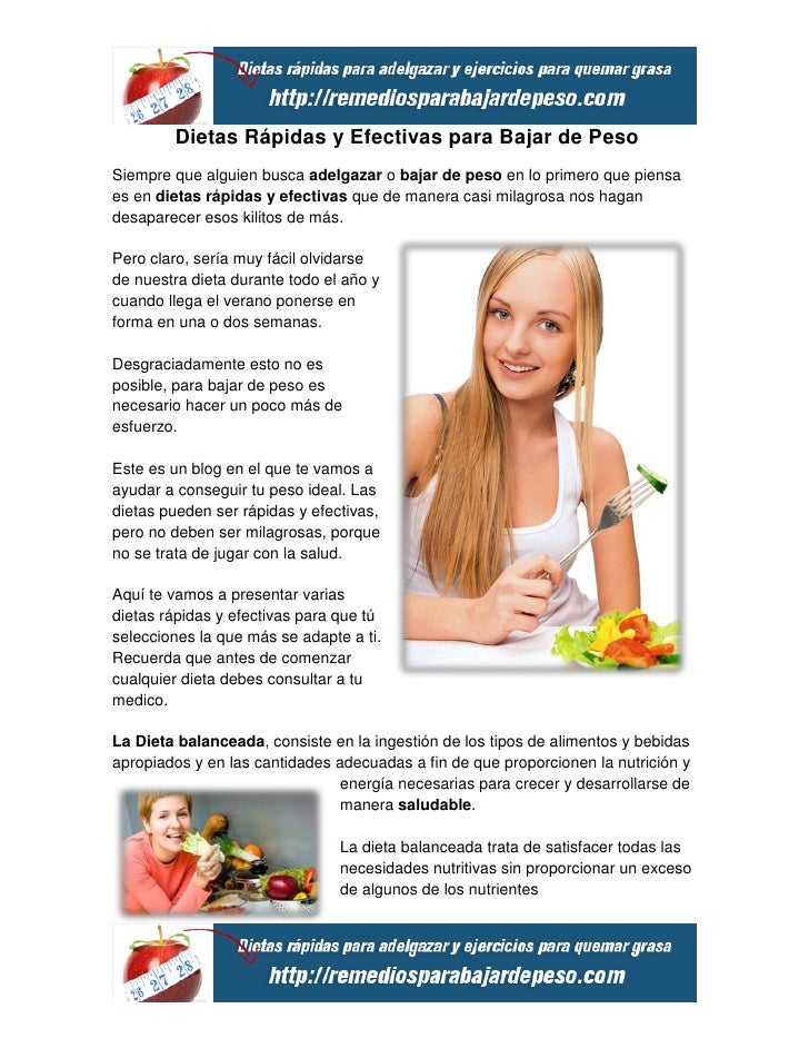 Dietas para bajar de peso que sean efectivas